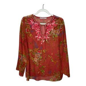 Cabi Silk Womens Top Size Small Embellished Fairy Floral Sheer‎ Embroidered